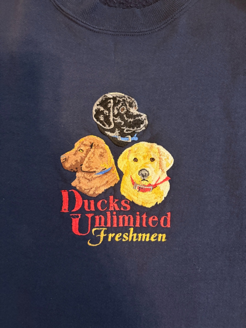 RARE Vintage 1990s Ducks Unlimited Freshmen Navy Crewneck Sweatshirt - Picture 4 of 4